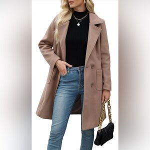 Stylish Camel Double-Breasted Coat